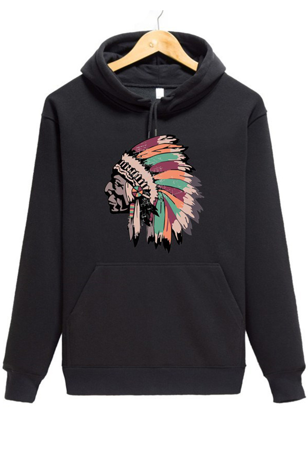 

Lovely Casual Hooded Collar Print Black Hoodie