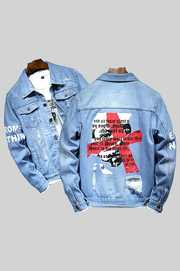 

Lovely Casual Letter Baby Blue Cowboy Wear
