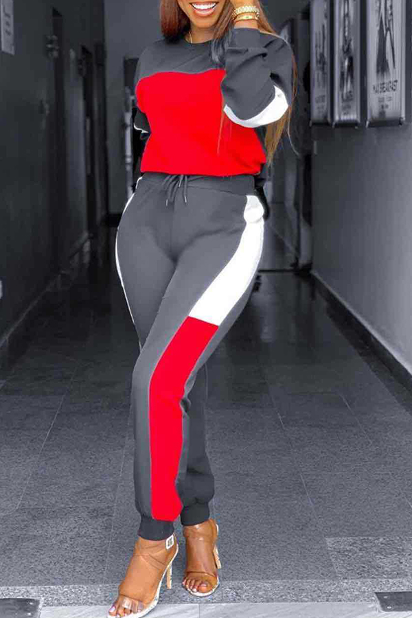 

Lovely Casual Patchwork Red Two-piece Pants Set