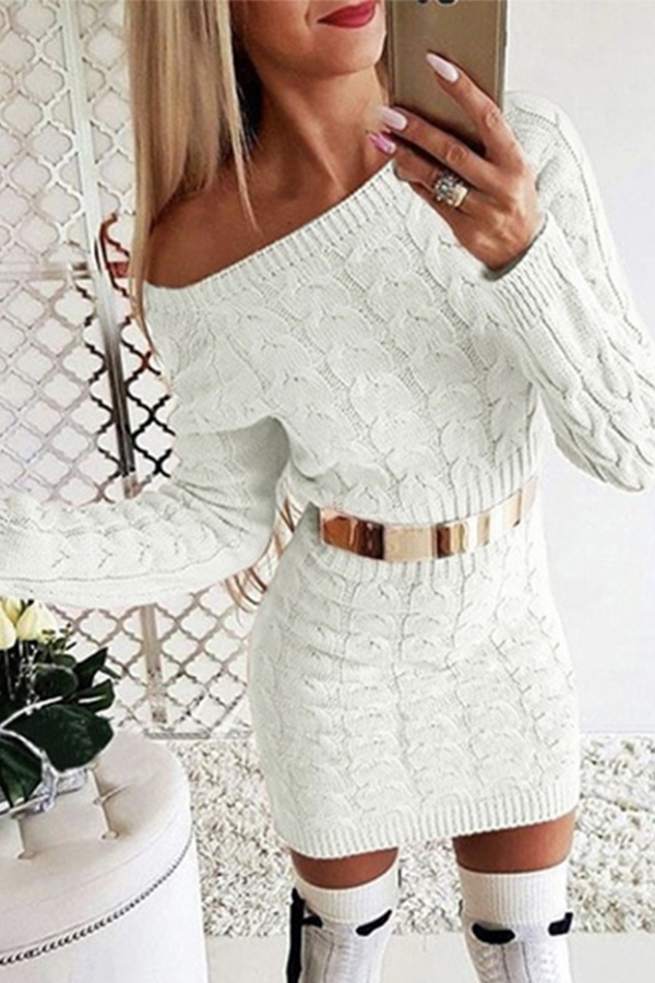 

Lovely Chic Dew Shoulder White Mini Dress(Without Belt