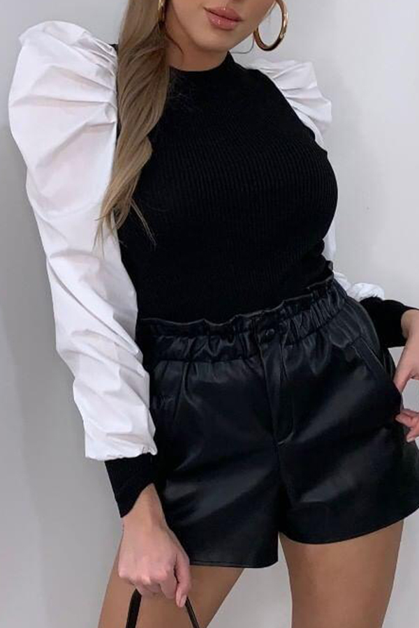 

Lovely Casual Patchwork Black Blouse