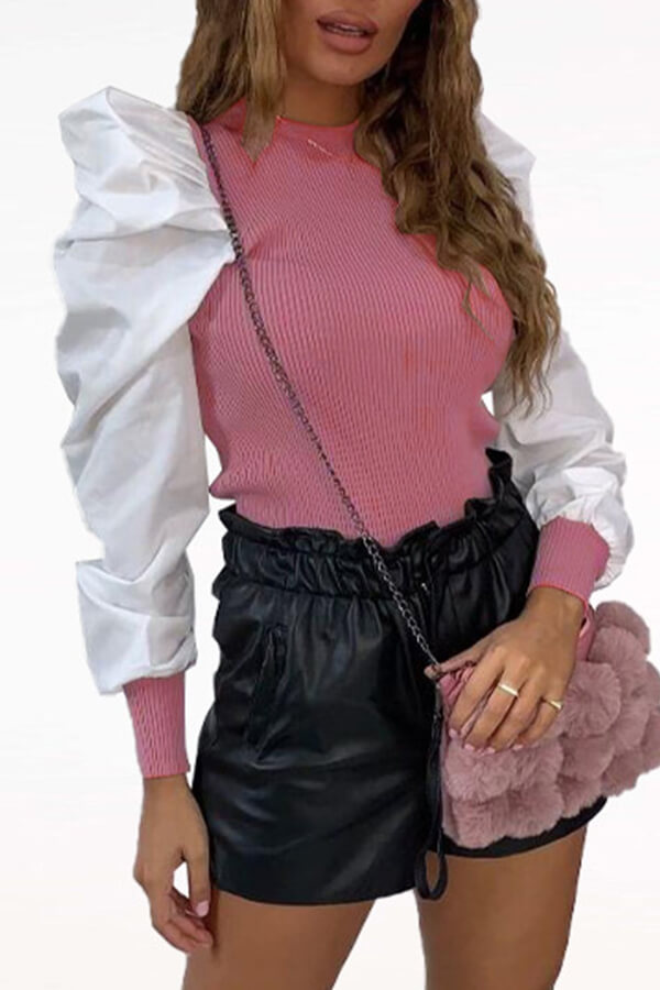 

Lovely Casual Patchwork Pink Blouse