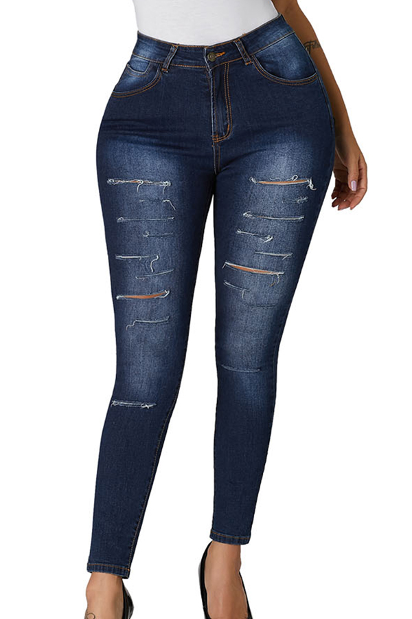 

Lovely Casual Skinny Hollow-out Blue Jeans