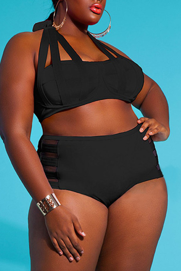 

Lovely Hollow-out Black Plus Size Two-piece Swimwear