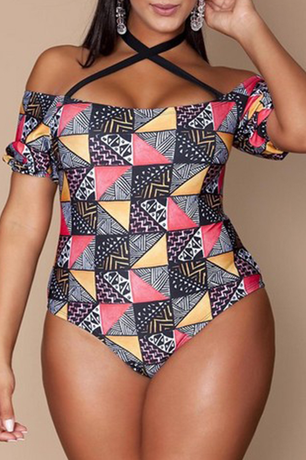 

Lovely Geometric Multicolor Plus Size One-piece Swimwear, Multi