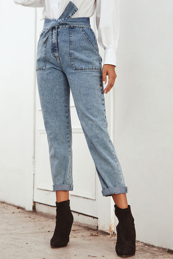 

Lovely Casual Drawstring Blue Jeans