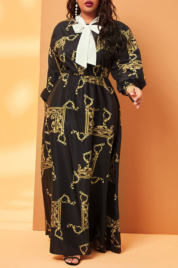 

Lovely Casual Print Black Ankle Length Plus Size Dress