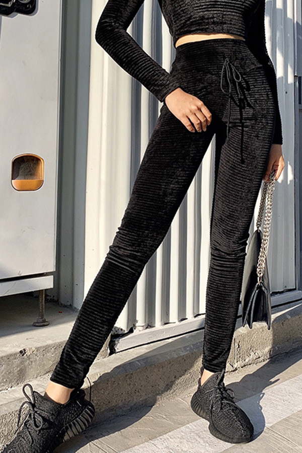 

Lovely Trendy Drawstring Black Pants
