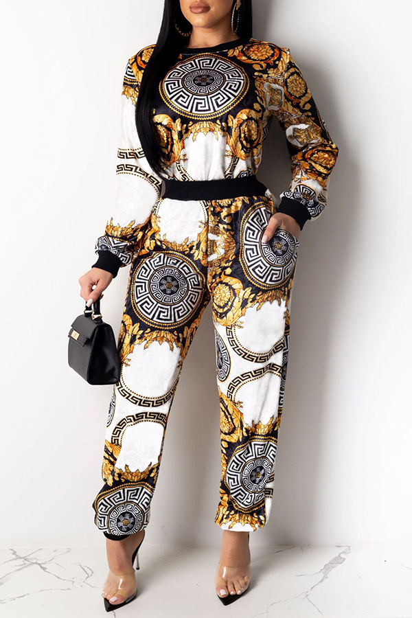 

Lovely Casual Print Yellow Two-piece Pants Set