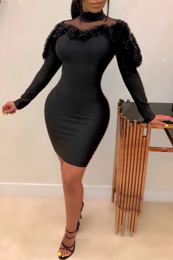 

Lovely Sweet Patchwork Black Mini Dress