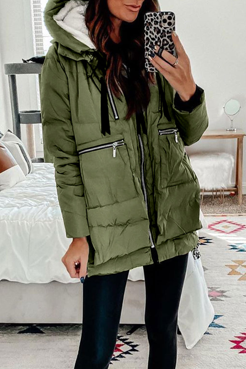 

Lovely Winter Hooded Collar Army Green Coat