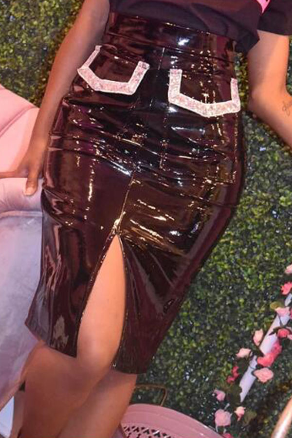 

Lovely Stylish Patchwork Black PU Skirt