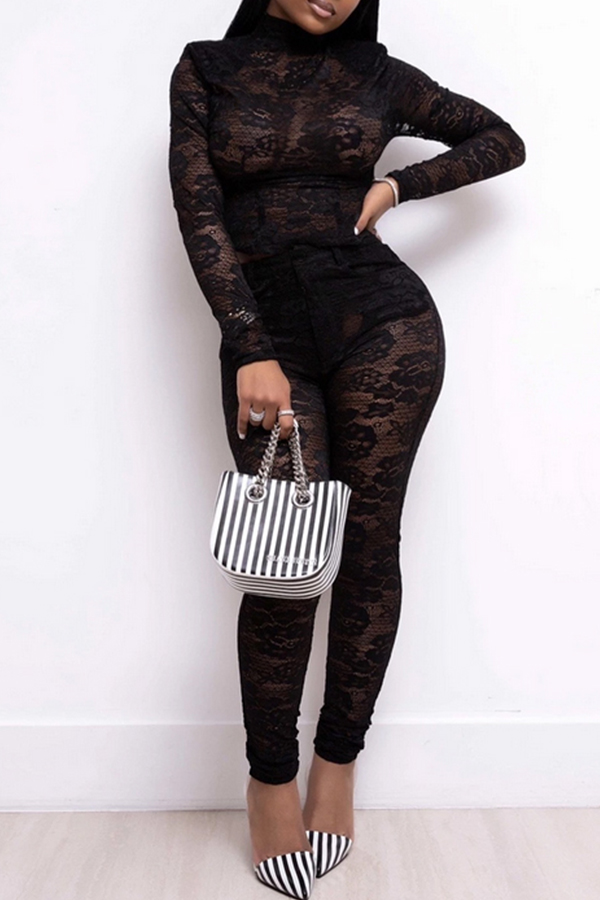 

Lovely Sexy Lace Black One-piece Jumpsuit