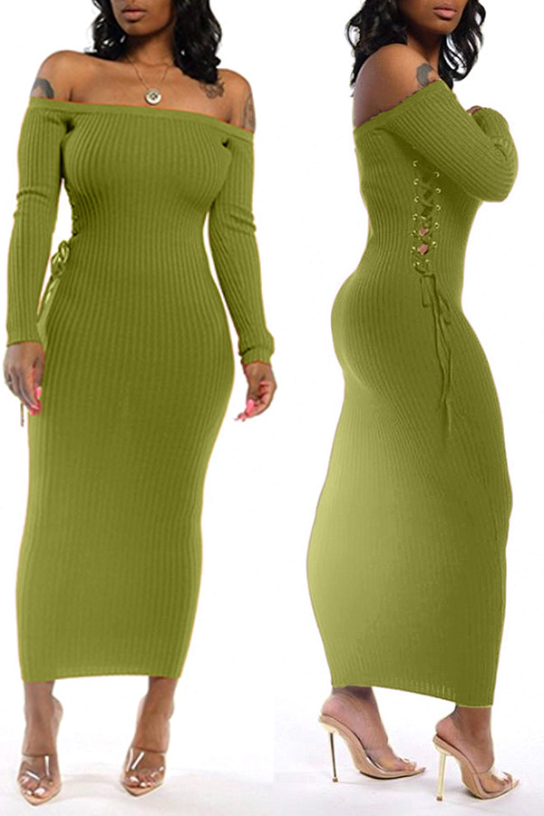 

Lovely Chic Bandage Design Green Ankle Length Dress