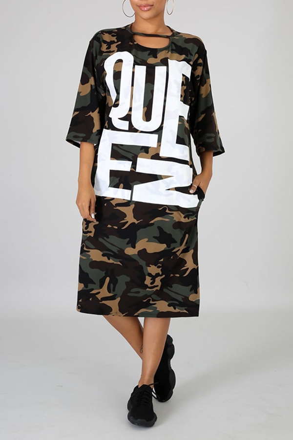 

Lovely Leisure Letter Camo Knee Length Dress