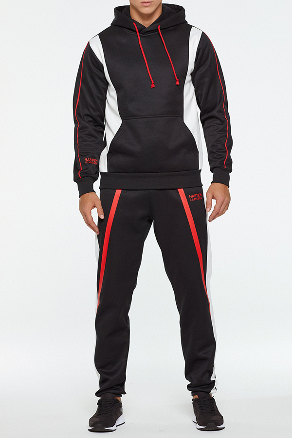 

Lovely Trendy Hooded Collar Black Two-piece Pants Set