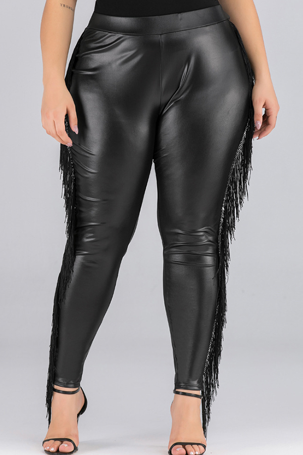 

Lovely Chic Tassel Design Black Plus Size Pants