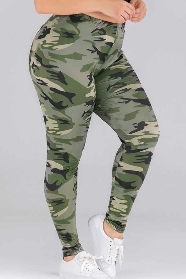 

Lovely Casual Print Army Green Plus Size Pants