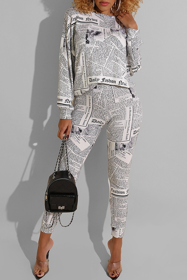 

Lovely Casual Letter Print White Two-piece Pants Set