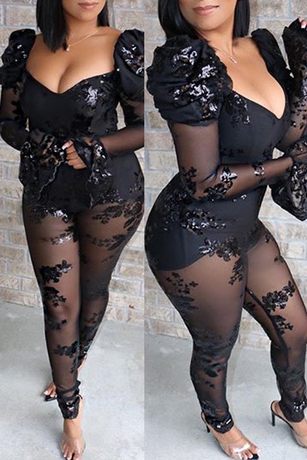 

Lovely Sexy See-through Black One-piece Jumpsuit