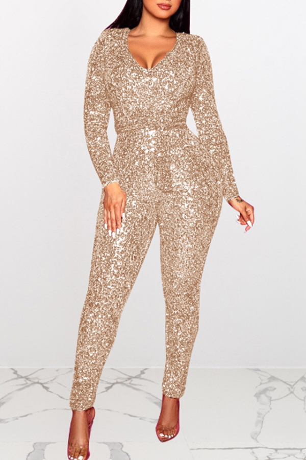 

Lovely Sexy Skinny Gold One-piece Jumpsuit