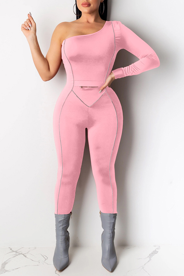 

Lovely Stylish Dew Shoulder Pink One-piece Jumpsuit