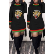 Lovely Casual Printed Black Mini T-shirt Dress