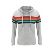 Lovely Casual Rainbow Striped Grey Hoodie