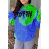 Lovely Casual Hooded Collar Printed Blue Hoodie