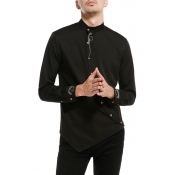 Lovely Casual Mandarin Collar Black Shirt