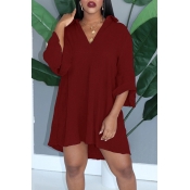 Lovely Casual V Neck Loose Red Mini Dress