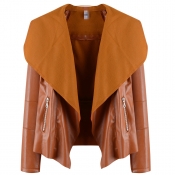Lovely Casual Turn-down Collar Brown Coat