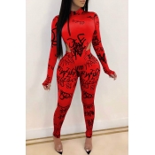Lovely Chic Letter Printed Skinny Red Two-piece Pa