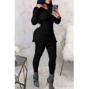 LW V Neck Side Split Pants Set