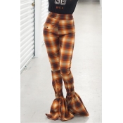 Lovely Casual Plaid Printed Yellow Pants