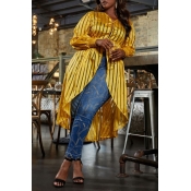 Lovely Casual Striped Yellow Plus Size Blouse