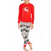 Lovely Family Printed Red Kids Two-piece Pants Set