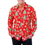 Lovely Casual Santa Claus Printed Red Shirt