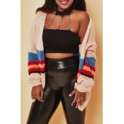 Lovely Casual Striped Light Pink Cardigan