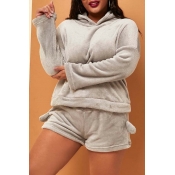 Lovely Casual Hooded Collar Grey Plus Size Two-pie