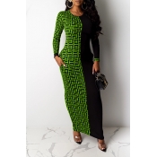 Lovely Casual Patchwork Green Ankle Length Dress
