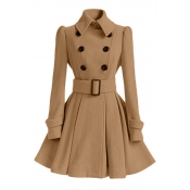 Lovely Casual Buttons Design Khaki Trench Coat