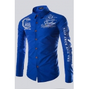 Lovely Casual Letter Printed Royal Blue Shirt