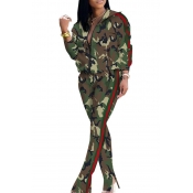 Lovely Casual Camouflage Printed Green Two-piece P