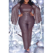 Lovely Trendy Printed Silver Plus Size One-piece J