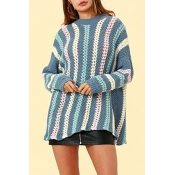 Lovely Casual Striped Blue Acrylic Sweaters