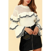 Lovely Euramerican Flounce Design White Sweaters