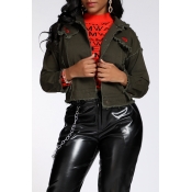 Lovely Trendy Patchwork Army Green Coat