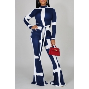 Lovely Casual Patchwork Blue Two-piece Pants Set