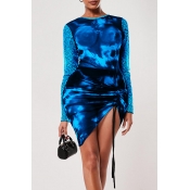 Lovely Trendy See-through Blue Mini Dress